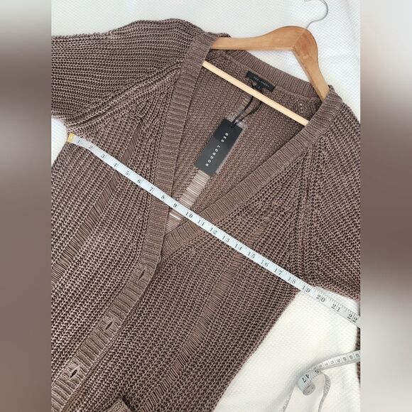 QED London Distressed Brown Long Cardigan Sweater Coastal - Picture 5 of 11